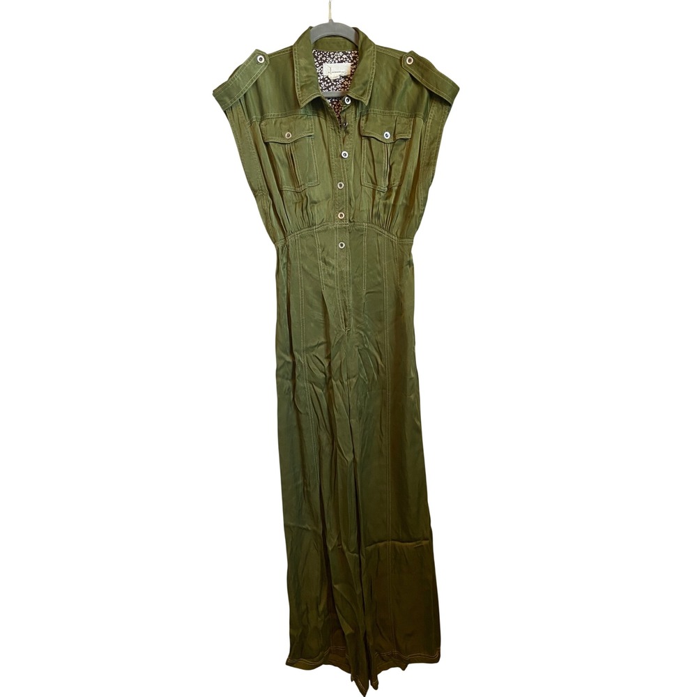 Anthropologie Open Back Boiler Suit Jumpsuit Olive Green Wide Leg Size 6 - Picture 3 of 9